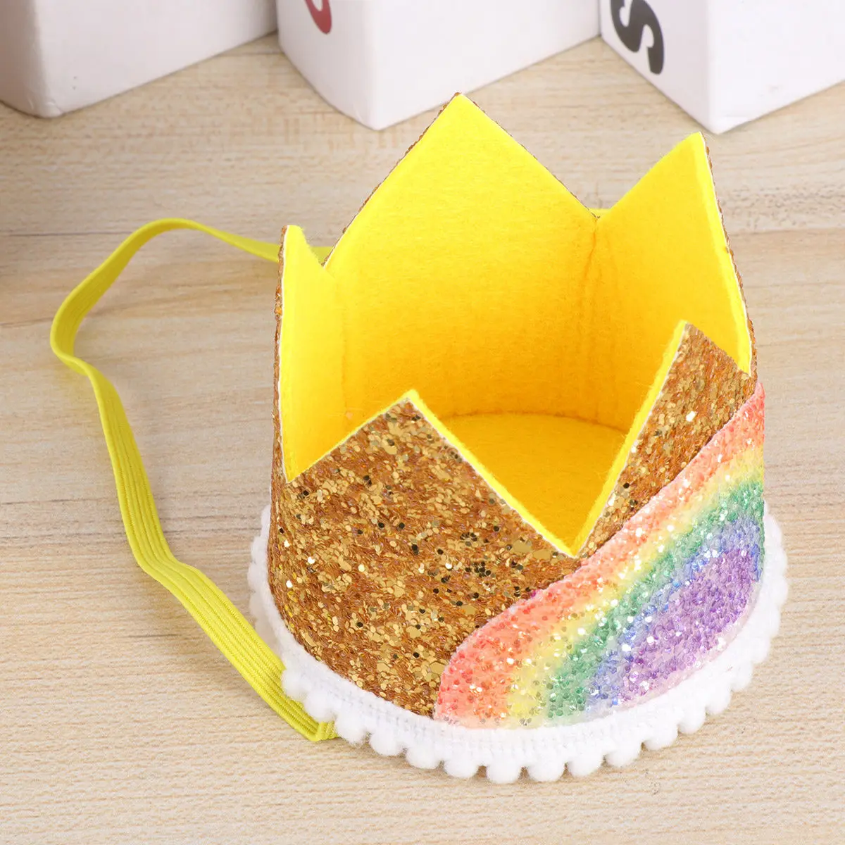 

Crown Hat for Baby Girls Birthday Rainbow Crown Hairband Lightweight Fabric Party Accessory Eye Catching Headdress for Kids