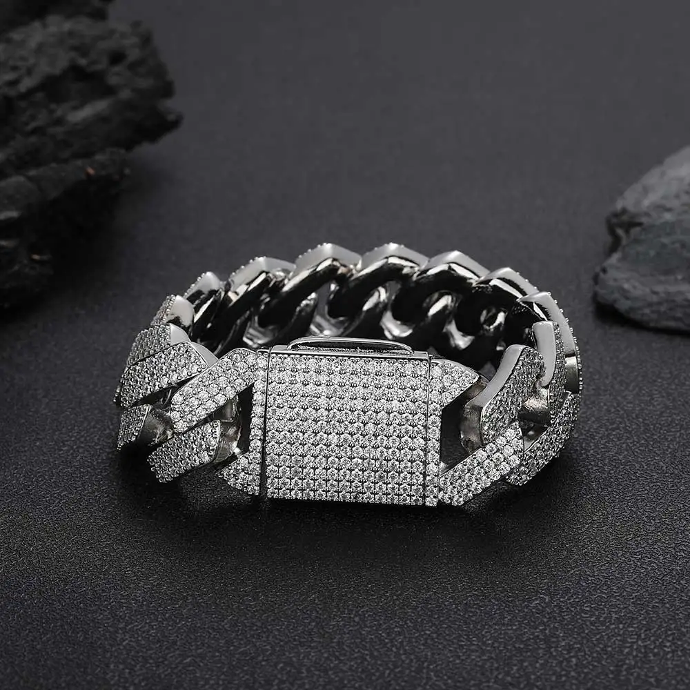 Luxury Big Size 25MM Width Iced Out Hip Hop Cuban Chain Bracelets Custom CZ Cuban Link Chain For Men