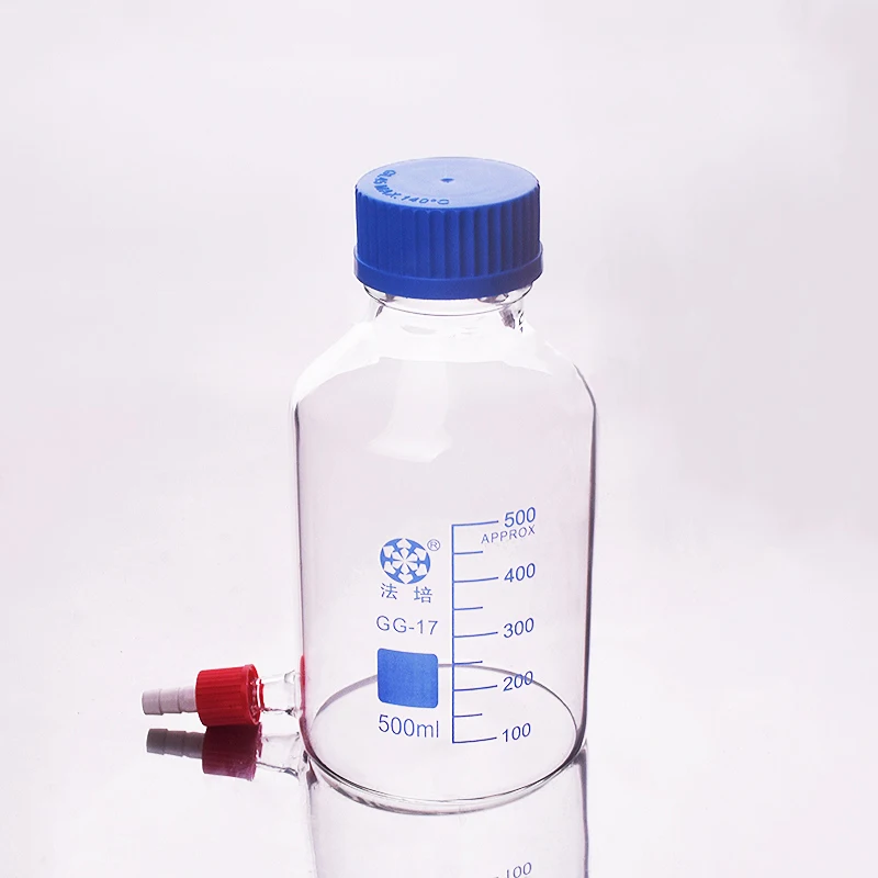 FAPE Reagent bottle,With blue screw cover GL45mm,Lower detachable small nozzle GL14mm,Borosilicate glass,500mL,Plastic Lid