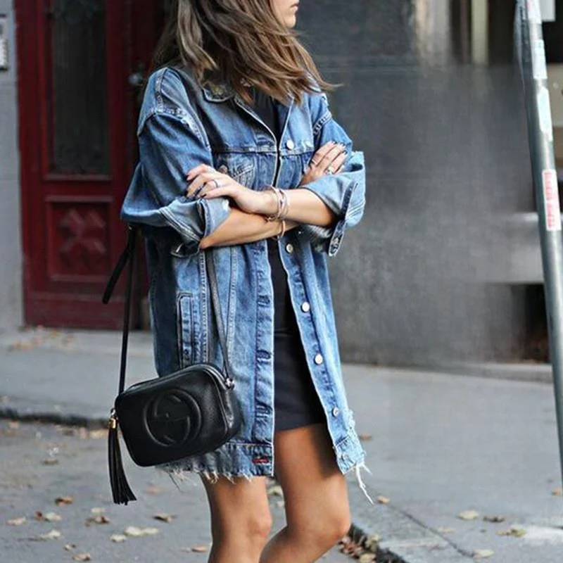 

New 2025 Women's Street Sle Trendy Long Sve Color Denim Jaet Spring Autumn Cotton Pure Color Faion Outerwear