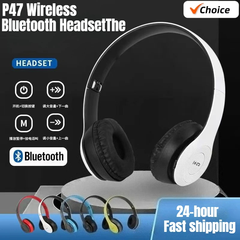 Stereo P47 Wireless Headphone Bluetooth 5.0 Folding Series HIFI Bass Earphone Kid Girl Helmet Gift With Microphone For Cellphone