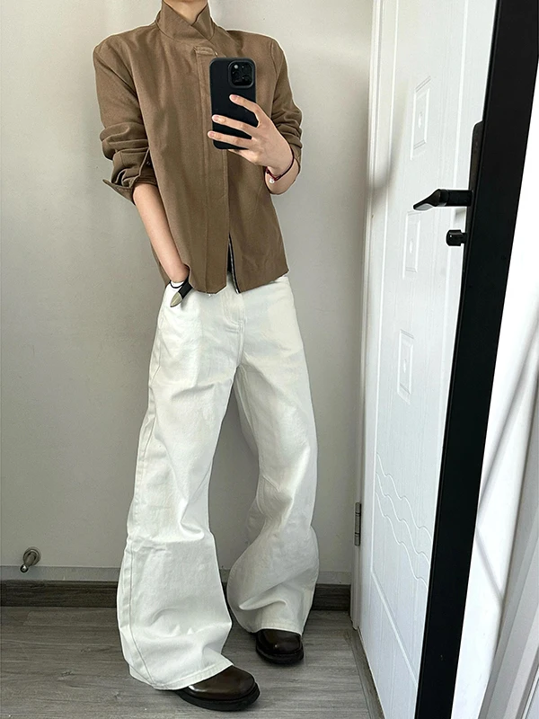 

Мужские джинсы Cleanfit белые, прямого кроя, в стиле High Street, слегка расклешенные, свободного кроя, модные, брендовые, широкие, с эффектом потертости