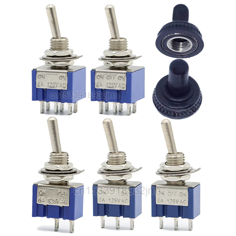 5Pcs Dark Blue Toggle Switch ON-OFF-ON / ON-OFF 3Pin 6Pin 3 Position Latching MTS-103 MTS-102 AC 125V/6A 250V/3A Waterproof Cap