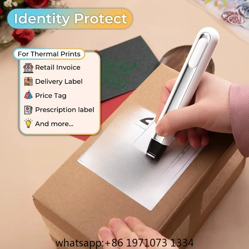 Identity Theft Protection Pen for Permanent Erasing Receipt, Shipping Label, or Any Thermal Prints - Multipurpose Use as Portabl