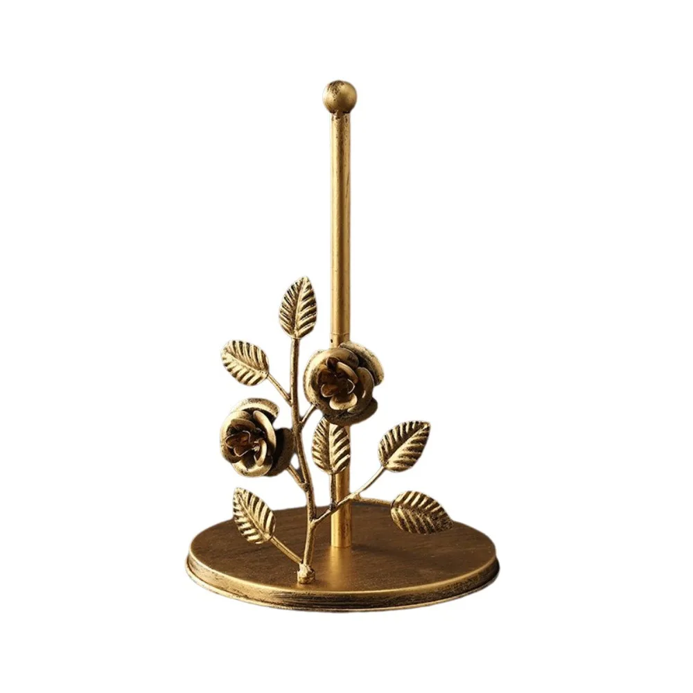 

Iron Vertical Tissue Holder Rose Shaped Free Standing Roll Paper Rack One-handed Tear Ginkgo Leaf Tissue Stand for Kitchen