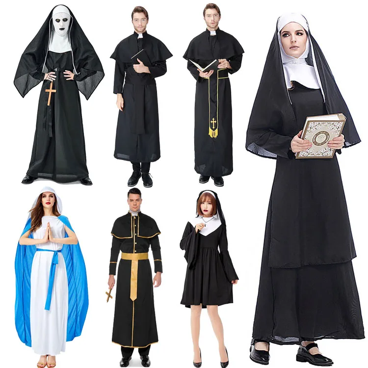 

Хэллоуин террор костюм монахини свадебный священник исполнитель наряд маскарад костюм пар-сова женская этническая сценическая одежда