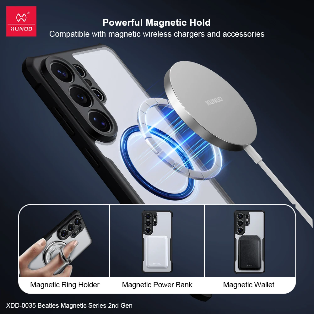 XUNDD Magnetische Hülle für Samsung Galaxy S24 25 Ultra S26 Ultra S26 Plus Airbag Anti-Sturz Rückseite Transparent 360 ° Drehbarer Ständer mit Hülle – Detail 4