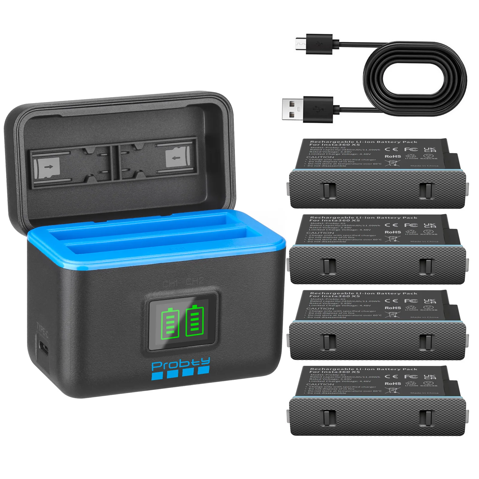 

For Insta360 X5 Battery 2850mAh And LED 2-Slot Fast Charge Box for Insta360 ONE X5 Battery Power Accessories