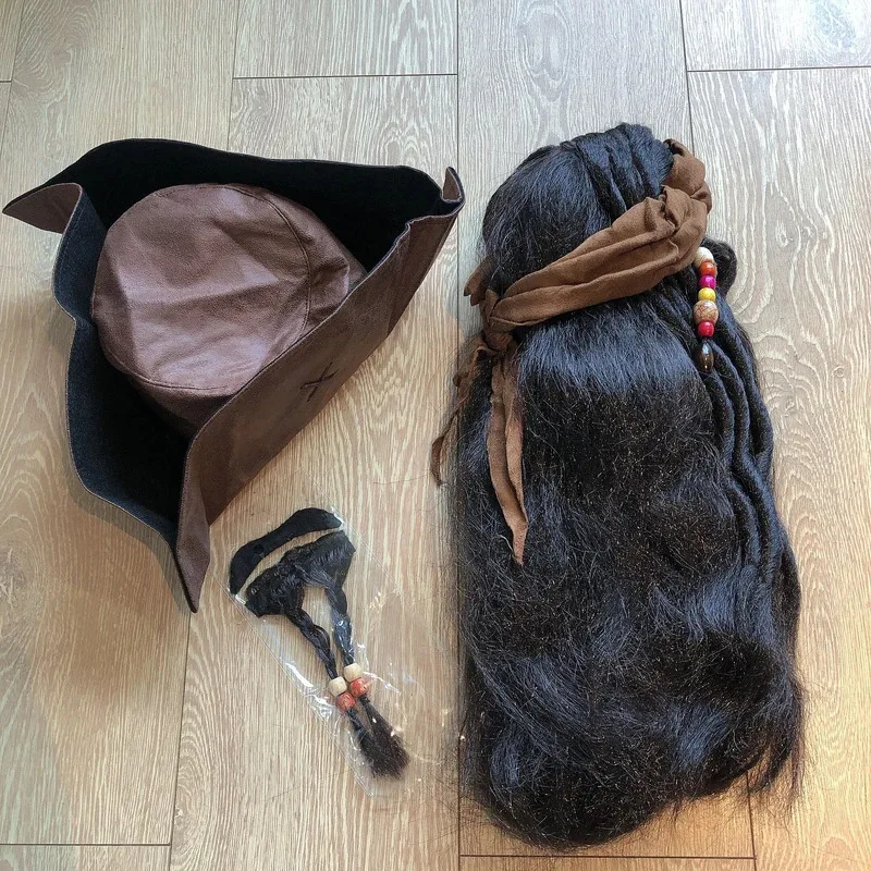 

Новый костюм на Хэллоуин для взрослых унисекс, искусственный пиратский капитан Джек Воробь, парики, шляпа, карнавальный реквизит для вечеринки, аксессуары FDEYHIK2025