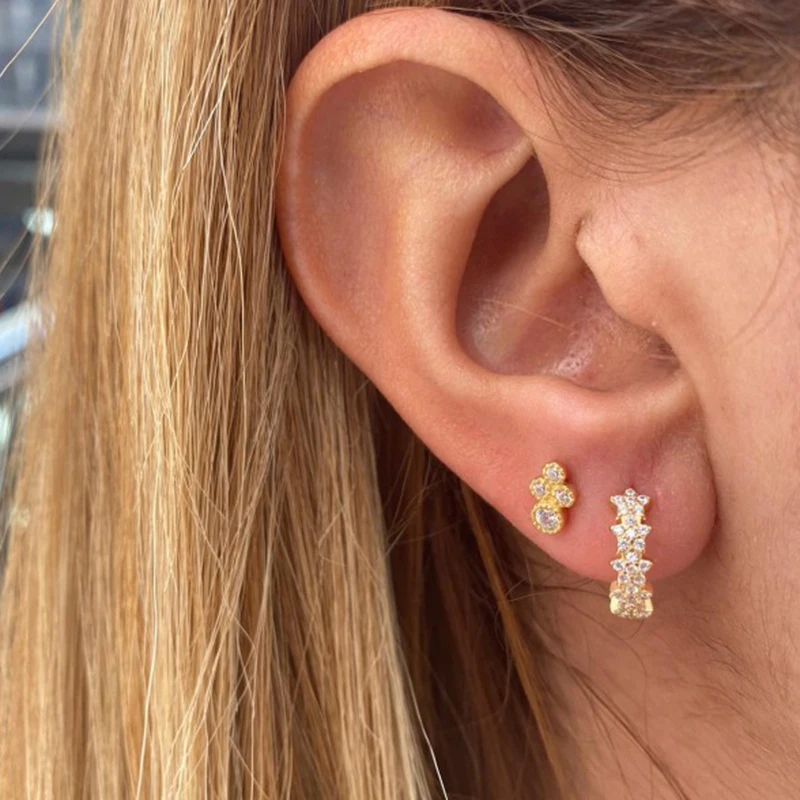 ROXI Pendientes de aro de circonio de fila de lujo de cinco estrellas para mujer Pendientes de plata de ley 925 Pendientes brillantes joyería Pendientes placa 925