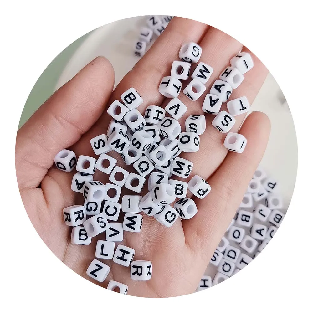 White 6*6MM Cube Letter Beads With Black Letters Acrylic Plastic Loose Spacer Alphabet For Bracelet Necklaces DIY Jewelry Making