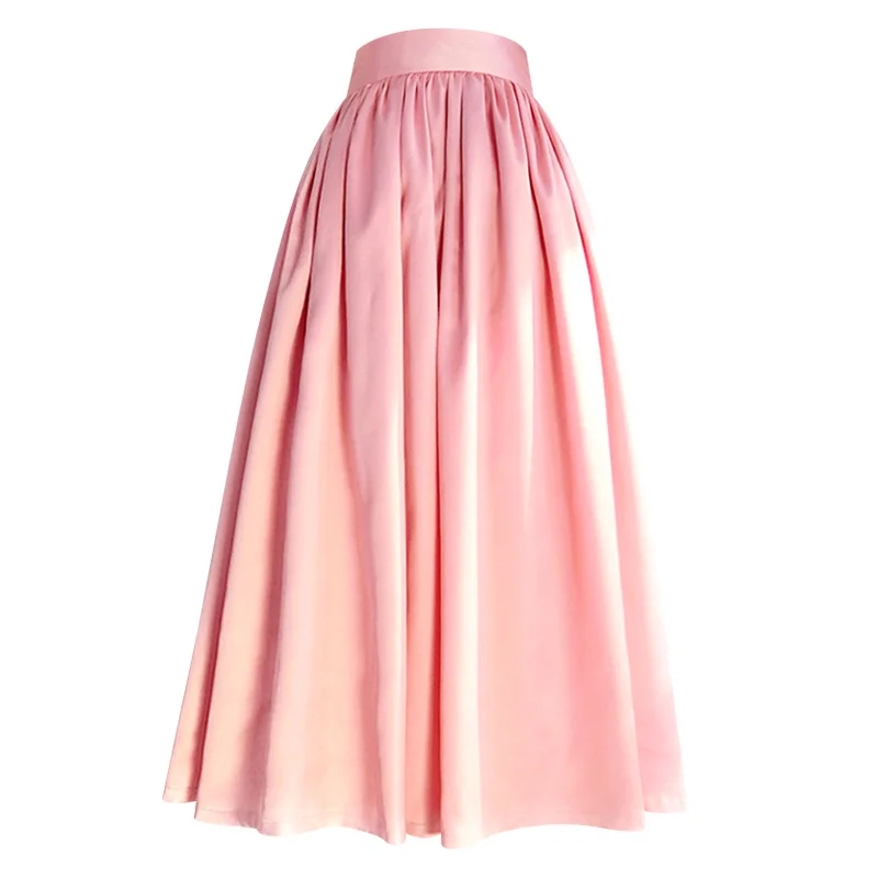 

Women's Runway Fashion Spring Summer Designer Pink Pleated Skirt Female Autumn Winter High Waist Basic A-line Skirt TB625