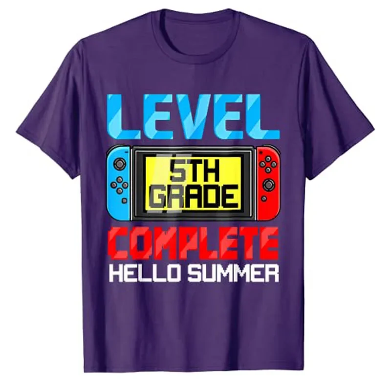 5th Grade Level Complete Gamer Class of 2024 Graduation Gift T-Shirt Video Games Boy Kids Graduate Tee Top Gift Students Clothes