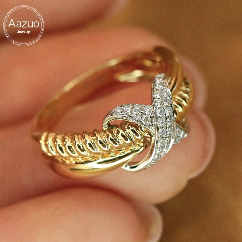 

Aazuo Luxury Jewelry 18K Yellow Gold Vintage Style Letter X Ring with Natural Diamond for Girls & Women for Senior Banquet Part