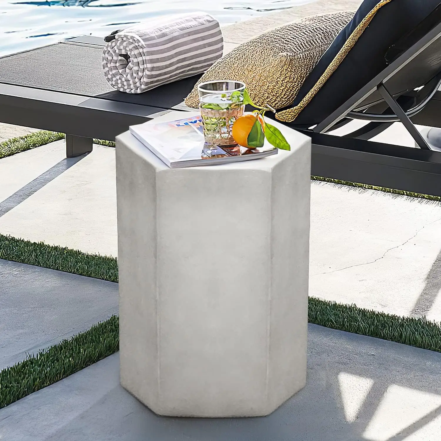 

Modern Outdoor & Indoor Hexagon MGO Side Table Light Grey Modular Design Durable Concrete Coffee Table Accent Cement End Table