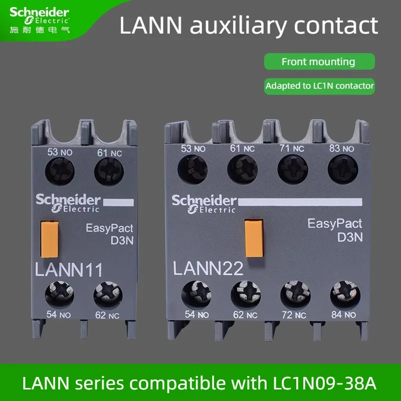 Schneider Electric Contactor LC1N Secondary Contact LANN22N Front Mounted Auxiliary Contactor Block 2 Open 2 Closed LANN11N