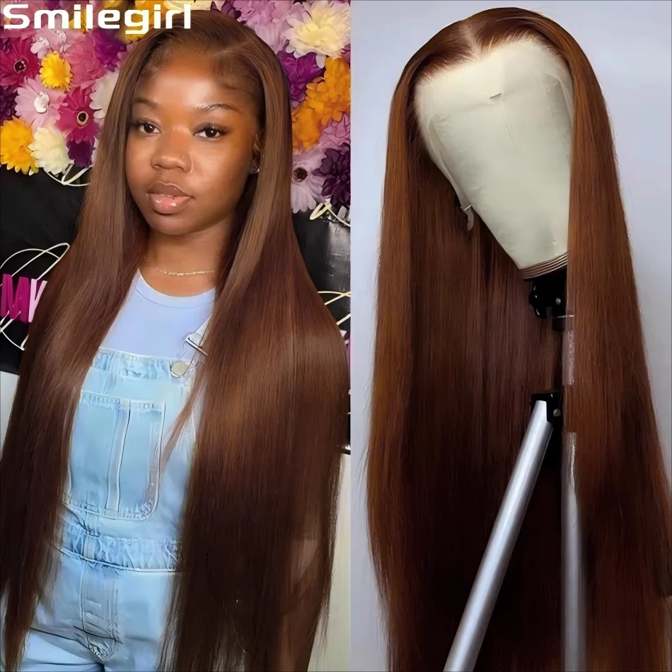 

Натуральные прямые парики из человеческих волос 250 плотности, шоколадно-коричневые, 13x6, с HD-кружевом, 30 дюймов, цветные, с кружевной передней частью, бразильские парики