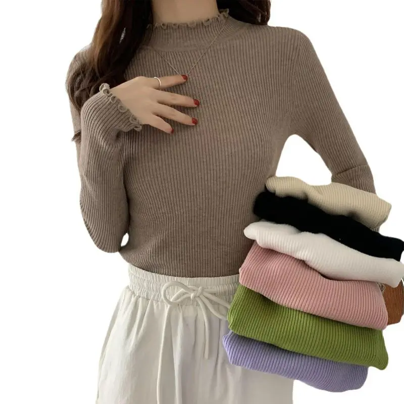 

Women's Knitted Sweater Loose Fit Long Sve f High Collar Color Spring Autumn Winter Faion Ladies' Knitwear
