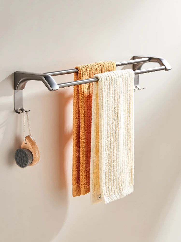 Brushed gun ash non-punching stainless steel towel rack, bathroom towel bar, drying towel rack, single and double bars