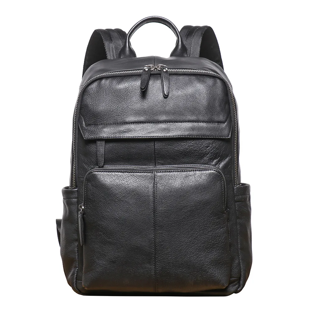 High Quality Luxury Black Leather Backpack For Men Women Large Capacity 15.6 Laptop Bagpack Student Schoolbag Travel Rucksack