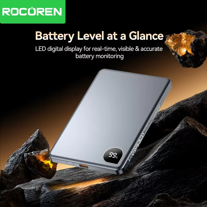 Rocoren 10000mAh 자기식 파워뱅크 고속 충전 5000mAh 보조배터리 휴대용 무선 충전기 배터리 아이폰 17 16 Pro Max용