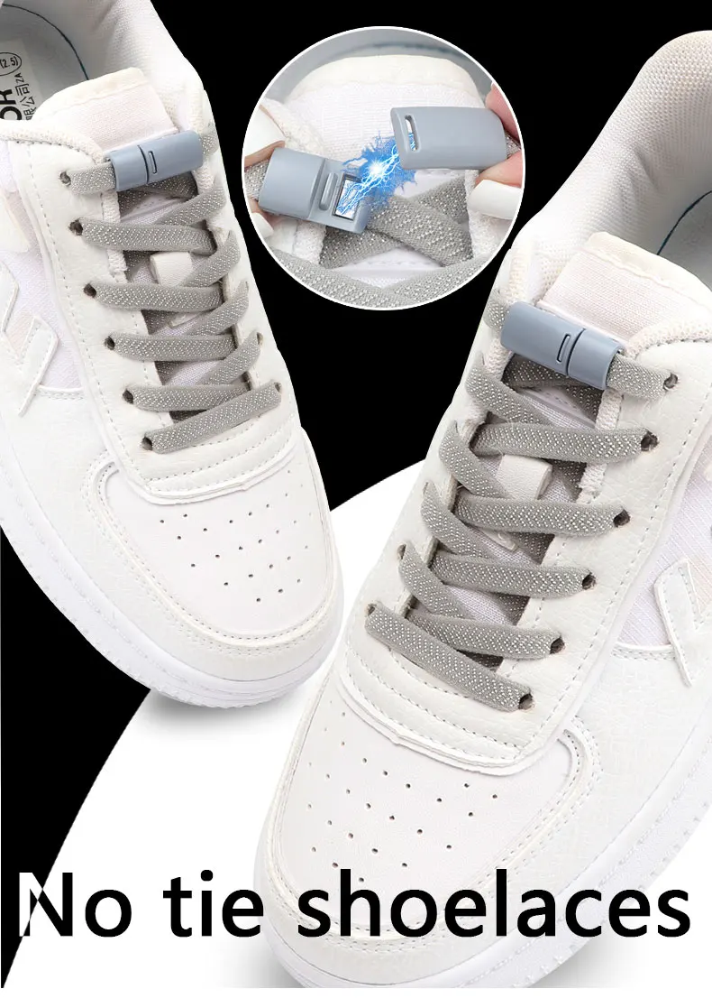Schnürsenkel ohne Krawatte, magnetische Schnürsenkel, Clip ohne Krawatten, Schnürsenkel, flache elastische Schnürsenkel für Turnschuhe, Gummischnürsenkel, Stretch-Schnürsenkel – Detail 1