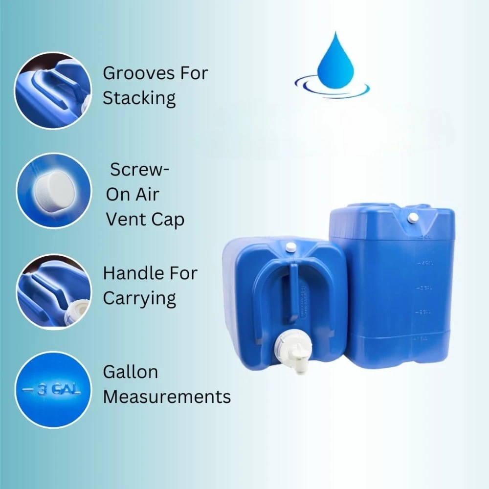 5-Gallon Stackable Water Storage Containers, w/Lids + Spigots, Easy Fill, Survial Supply, Emergency Water Storage for Camping