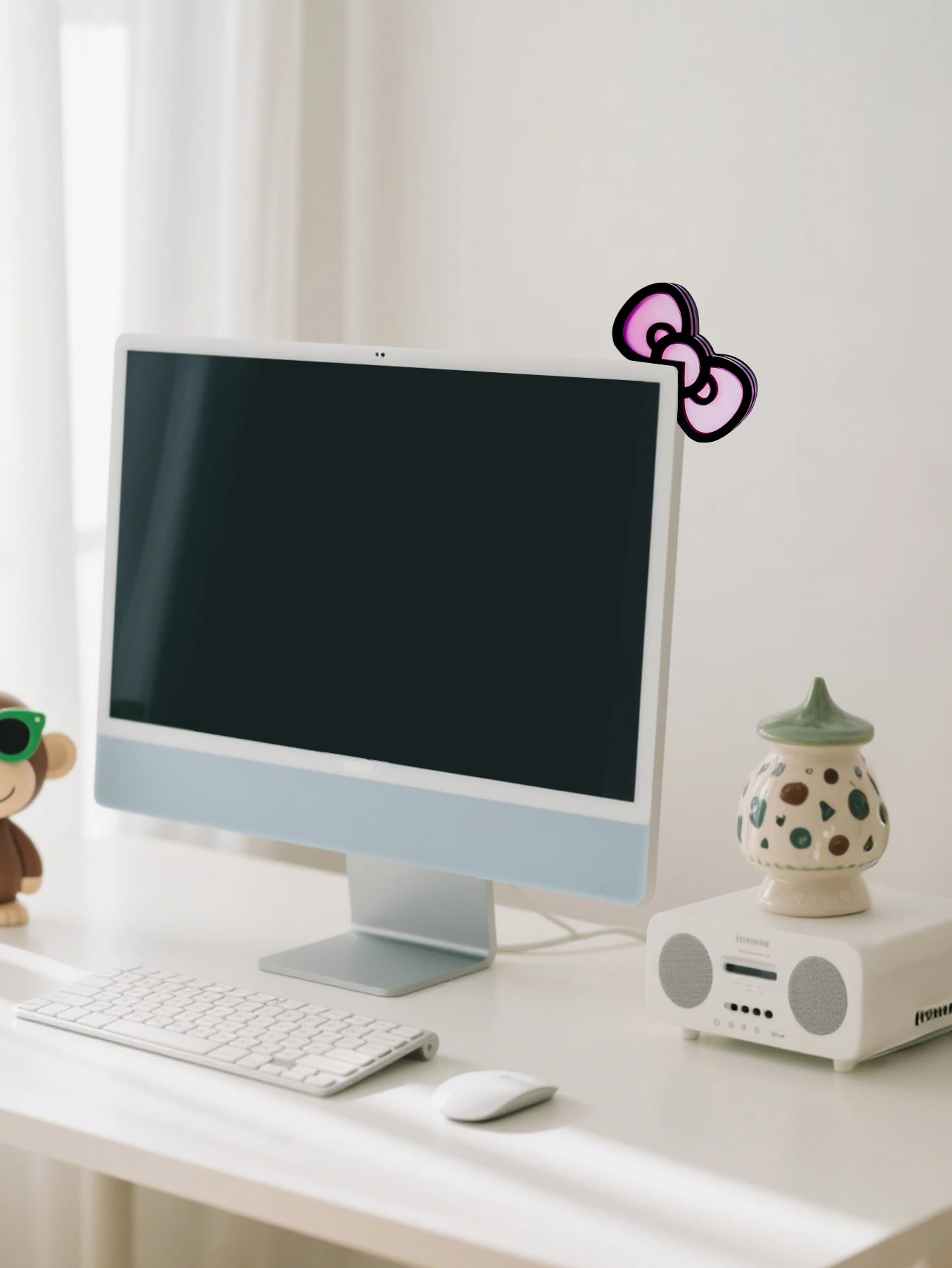 Niedliche Computer-Monitor-Dekoration, rosa Schleife, Katzenohrform, Ornamente, Kawaii-Desktop-Dekoration für PC, Laptop, Zimmer, Schreibtisch, Dekoration, Mädchen-Geschenk – Detail 20