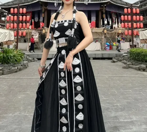 Vestido estilo Xishuangbanna-Hani feminino, terno étnico, vestido princesa oriental, 2023