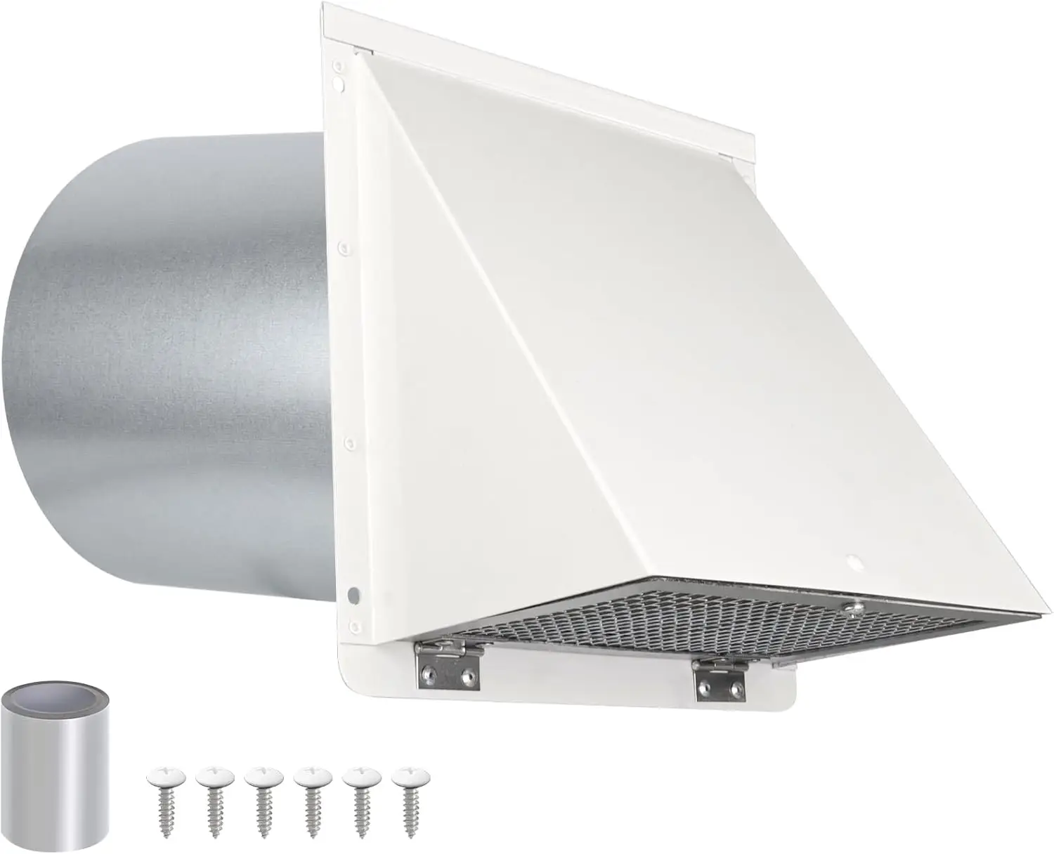 

6 Inch Galvanized Steel Wall Vent with Screen and Damper, White Exhaust Cover for Outdoor Kitchen Range Hood