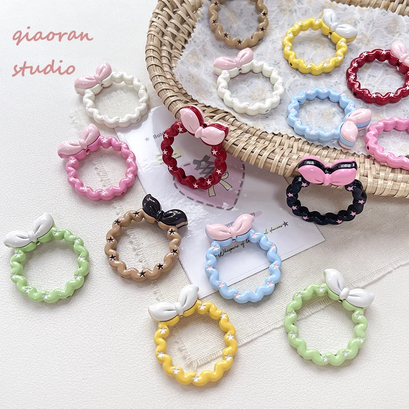 4pcs Cute Garland Bow Frame Alloy Color Double-sided DIY Handmade Keychain Accessories Beaded Materials