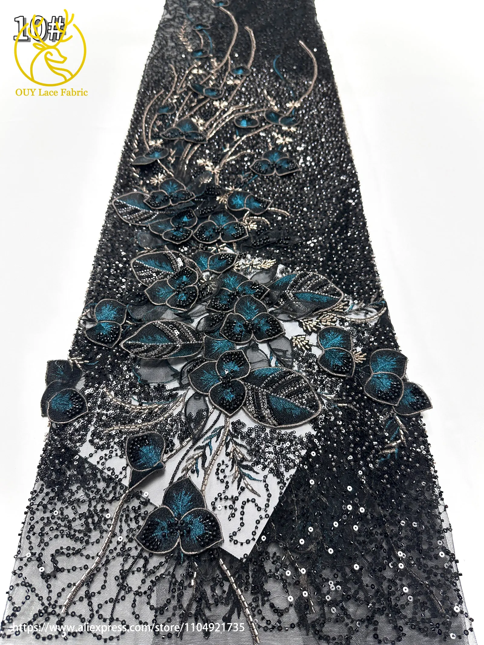 Französischer Luxus 3D-Blumen-Stickerei-Spitzenstoff 2026 Afrika Nigeria Pailletten-Perlen-Spitzenstoff für Braut-Hochzeitskleid Nähen – Detail 31
