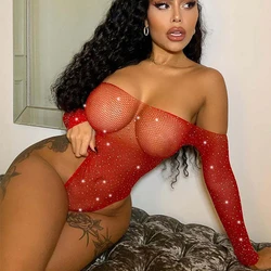 Fishnet Sexy Body Women Wet Look Mesh Hollow Out pagliaccetti Black Red Diamond Body Stocking Lingerie Porno Suit Sex Clubwear