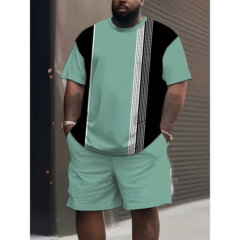 2025 Fashion Summer Large Men's 3D Printed Short Sleeved Top and Shorts 2-piece Set Outdoor Casual T-shirt and Shorts