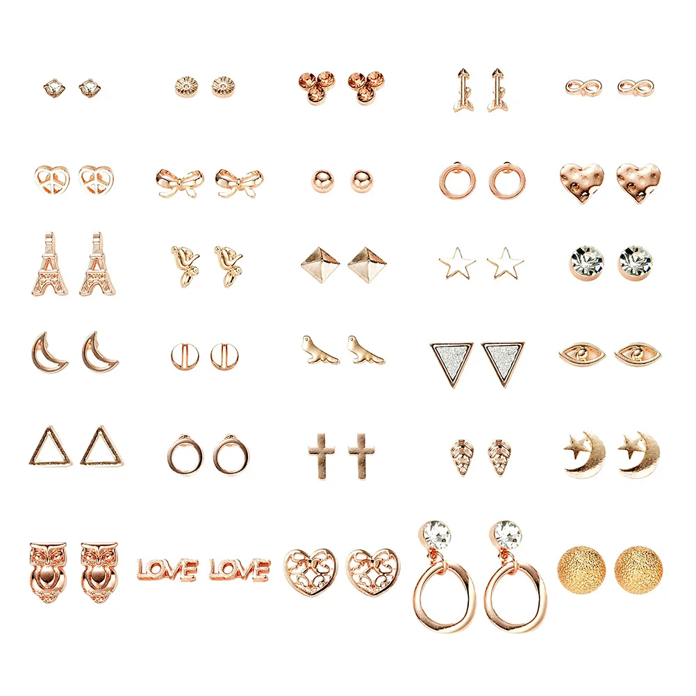 

30 Pairs Stud Earrings Set Moon Animal Star Shape Geometric Small and Fresh Ladies