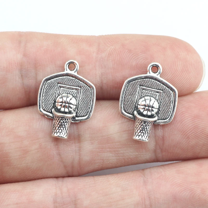 50 Pieces/Lot  20mm*14mm Diy Jewelry Making Metal Sports Basketball Charms Antique Silvery Color