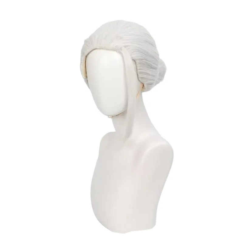 Sakamoto Tarō's dagelijkse cosplay pruik zilver-wit grote achterkam kapsel vastgebonden knotstijl anime pruik