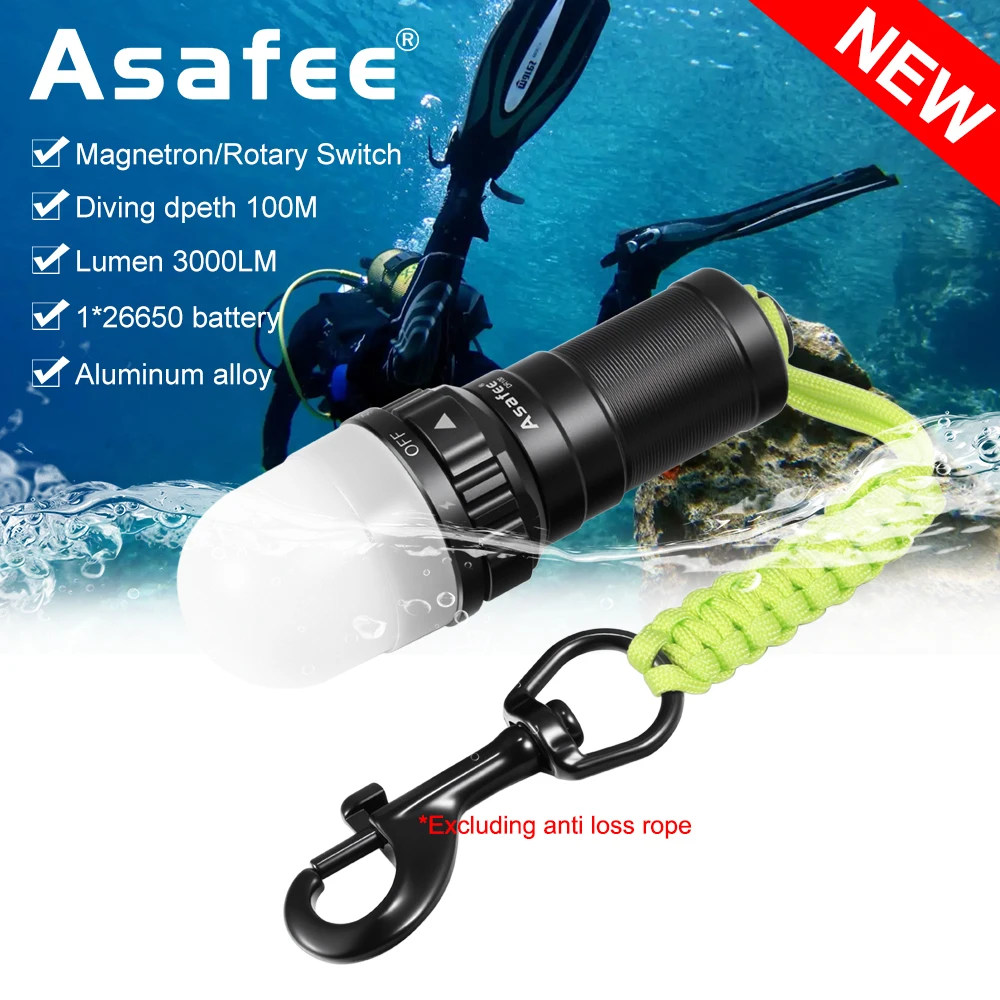 

Asafee DR100 Professional Diving Beacon Flashlight Rechargeable Waterproof Diving Light Aluminum Dive Torch