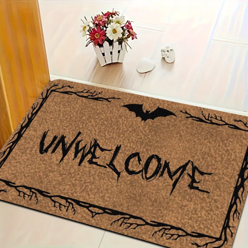 Welcome Unwelcome Spanish Text Bat Pattern Print Doormat entryway front hall indoor hallway home Casual Household Mat Halloween