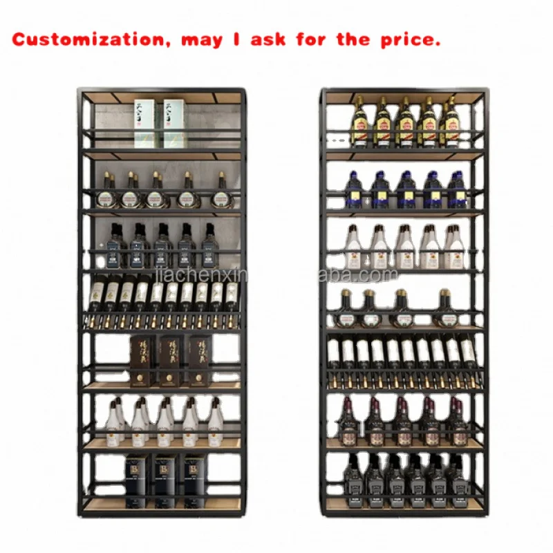 

custom.Custom Industrial Iron Furniture Shelves Red Wine Display Cabinet LED Bar Wine Wall Mounted Wine Bottle Holder Rack
