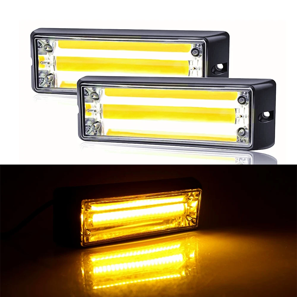 

2pcs COB LED Flashing Warning Light Amber Emergency Front Grille Strobe Lights for Car Trailer Pickup Strobe Light Bar 12V/24V