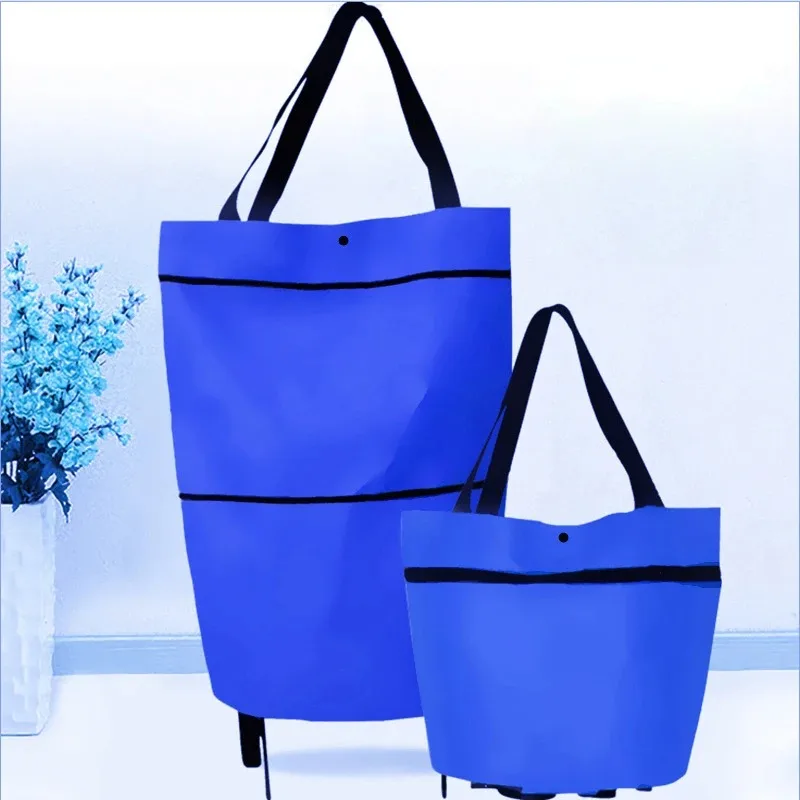 Reusable grocery bag with waterproof coating and folding wheels, foldable handbag for shopping, multi-purpose storage