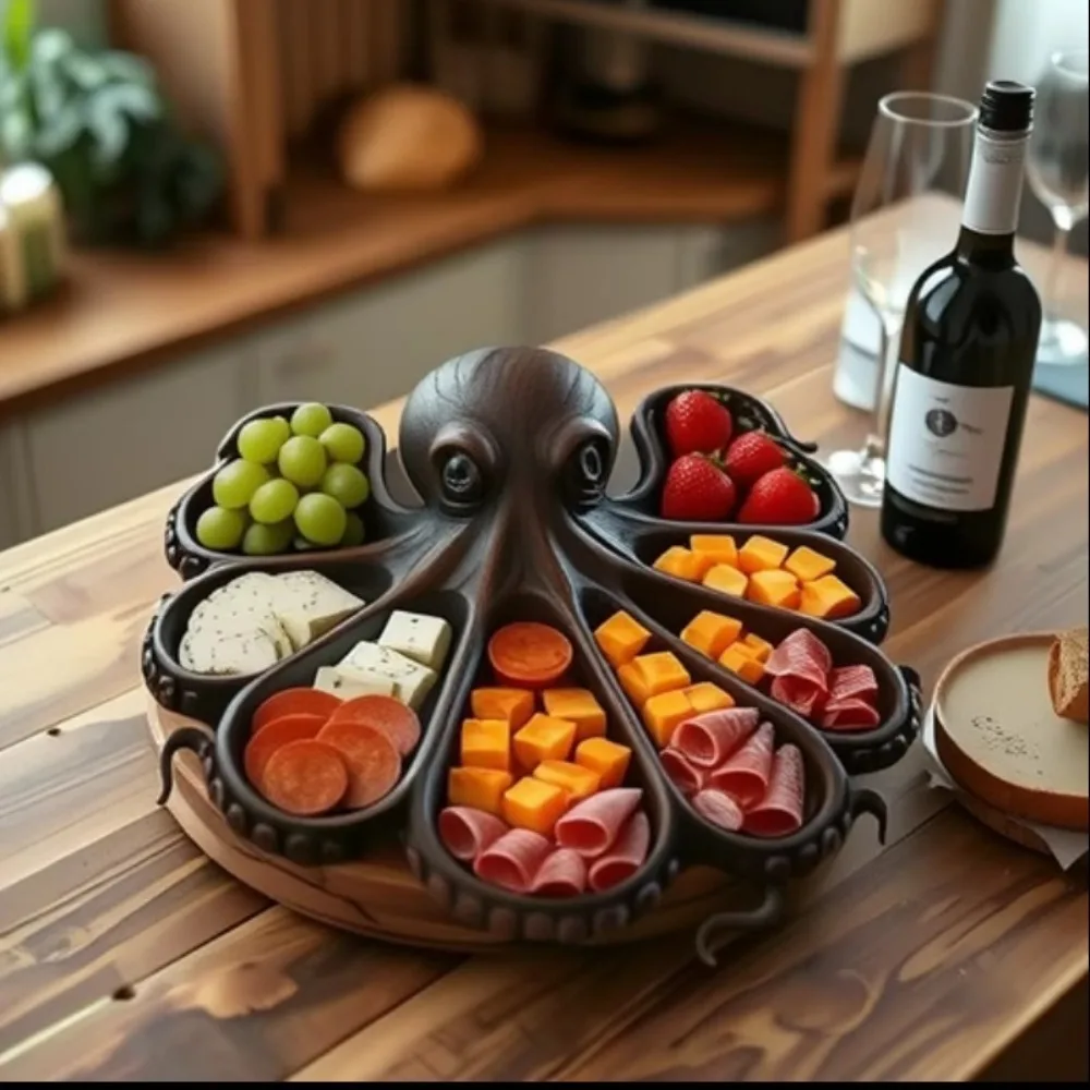 

Веселое и креативное приготовленное блюдо в виде осьминога + блюдо с фруктами — уникальная пищевая композиция для вечеринок и сбора