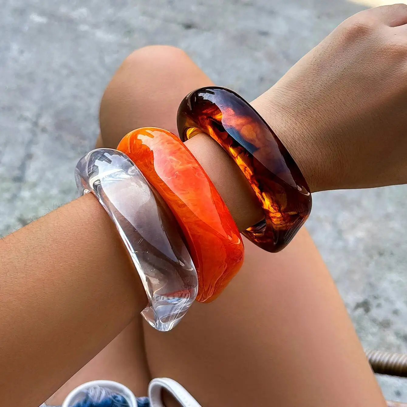 PuRui Vintage Irregular Coloful Acrylic Resin Chunky Bangle Bracelet Women Trendy Geometric Charm Aesthetics Bangle Jewelry Gift