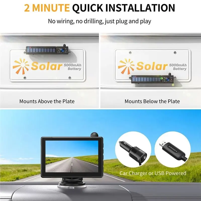 T24C 1080P Solar Wireless Backup Camera, For Vehicle Truck RV