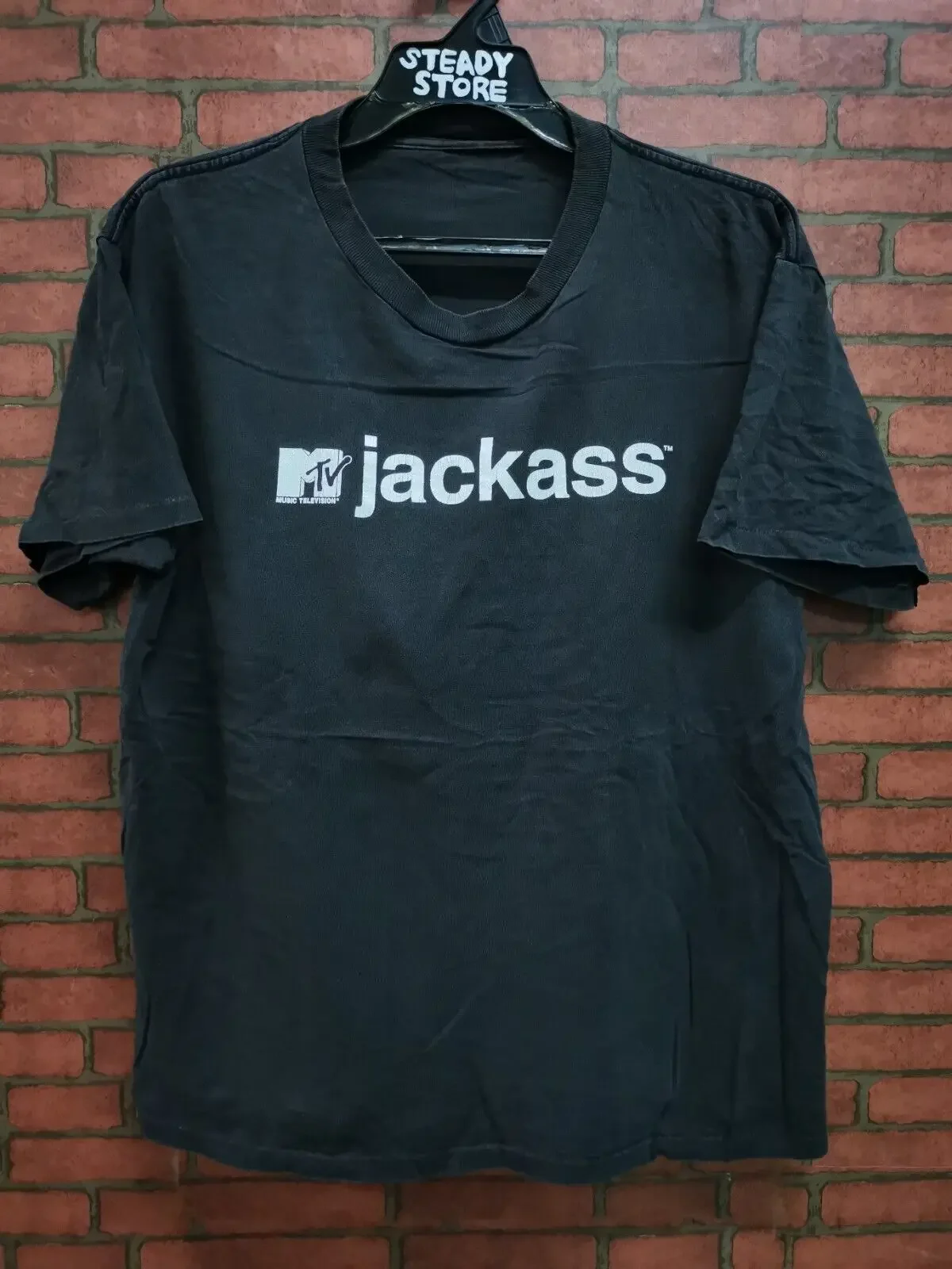 VINTAGE 90's JACKASS MTV SPELL OUT PROMO MOVIE T SHIRT XL FADED SINGLE STXXICH