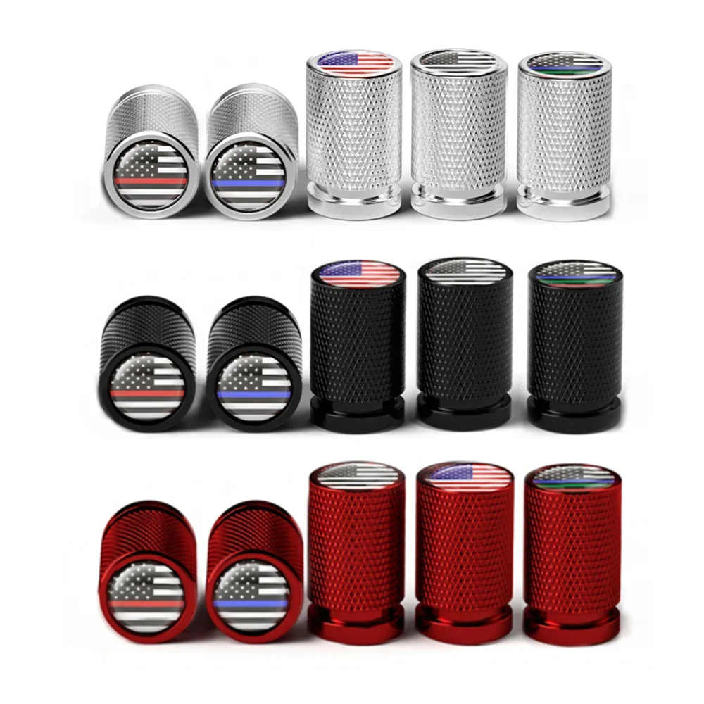 4x Red Black Silver White US American Flag Car Wheel Tire Valve Dust Cover Stem Caps Auto Accessoires