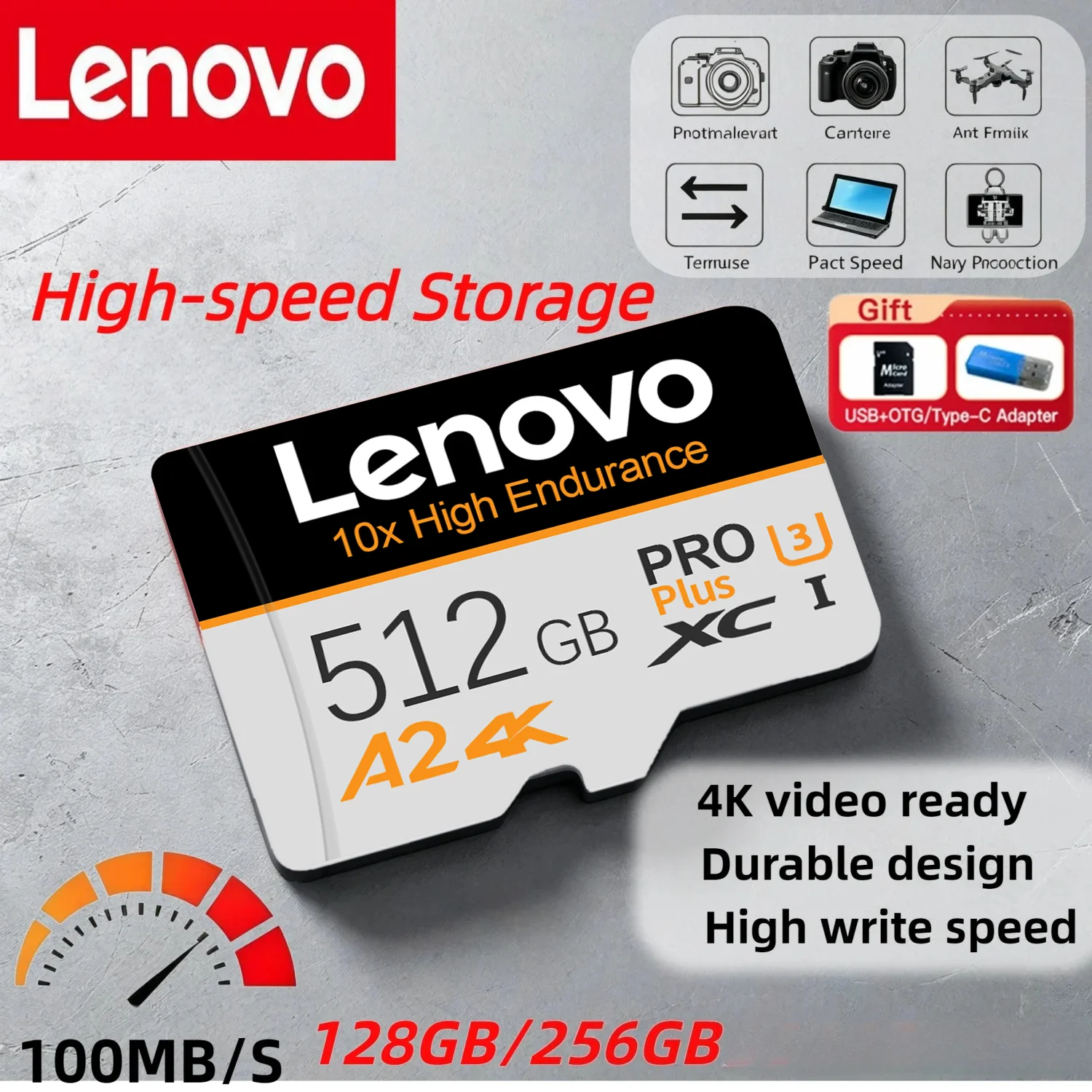 

Lenovo Memory Card Micro TF SD Card 512GB V30 Flash Cards 128GB 256GB TF Card Memory Microsd compatible For DJI pocket 3 Switch