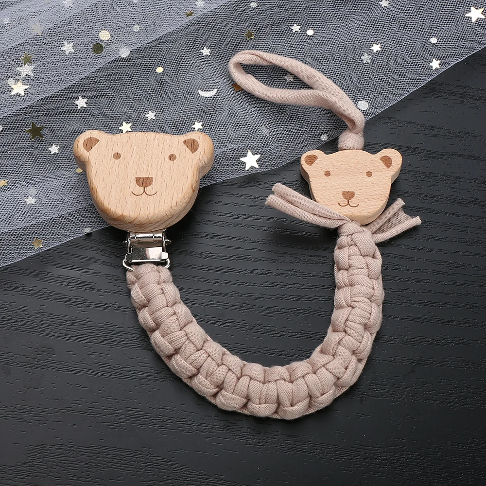 Baby Pacifier Chain Beech ไม้สัตว์จุกนมคลิปสานเชือกฝ้ายสําหรับทารกจุกนมหลอก Dummy ผู้ถือโซ่พยาบาล Chew ของเล่น
