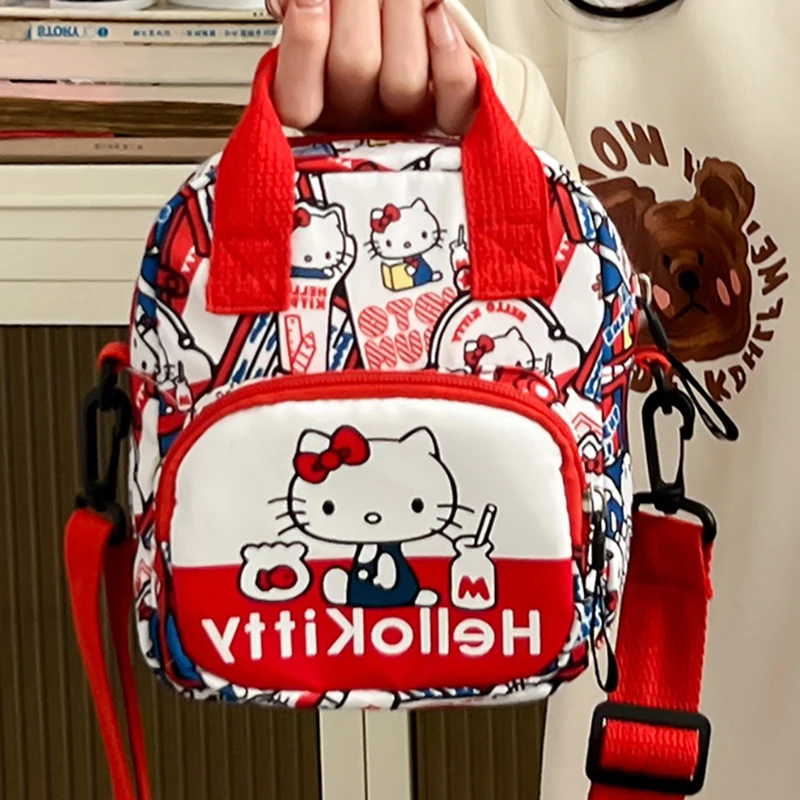 MINISO Hello Kitty nadruk kreskówkowy torba damska na co dzień śliczna dziecięca torba typu Crossbody torba na ramię regulowany pasek na ramię